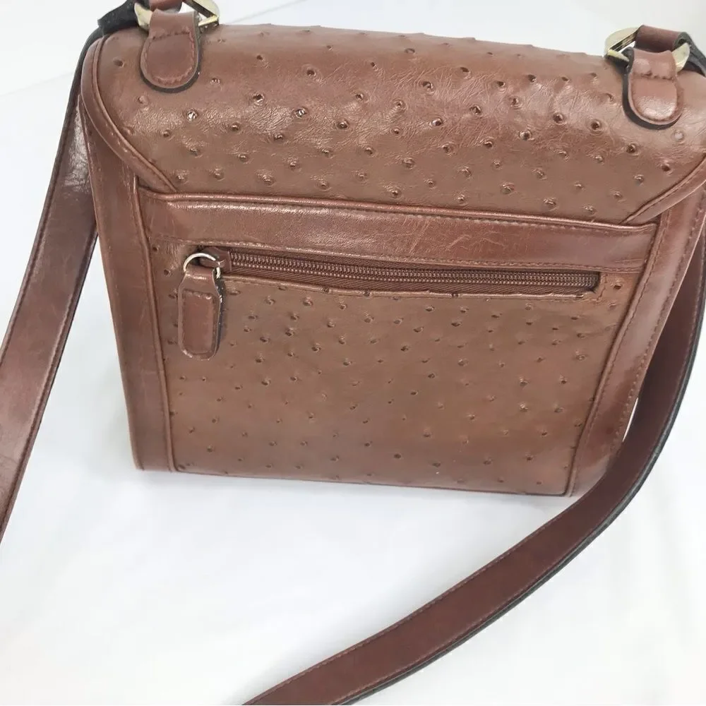 Carryland Brown Faux Ostrich Leather Flap Closure Retro Classic Shoulder Bag